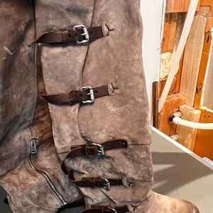 Brown Buckle Knee-High Boots